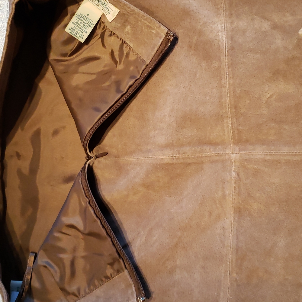 St. John's Bay NEW Suede Leather Skirt A-line Below Knee Back Slit 8 Tan - Picture 5 of 12